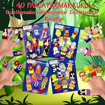 4 Set - 40 Parça Tox Rakamlar, Uçan, Evcil ve Vahşi Hayvanlar Parmak Kukla T77-1 T78-1 T222 T64