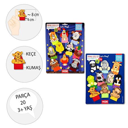 2 Set - 20 Parça Tox Vahşi ve Çiftik Hayvanlar Parmak Kukla T78-1 T220