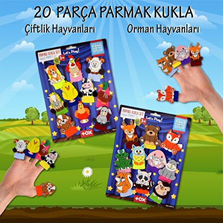 2 Set - 20 Parça Tox Orman ve Çiftik Hayvanlar Parmak Kukla T218 T220