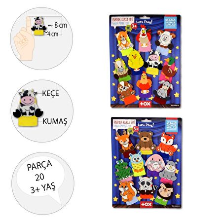 2 Set - 20 Parça Tox Orman ve Çiftik Hayvanlar Parmak Kukla T218 T220