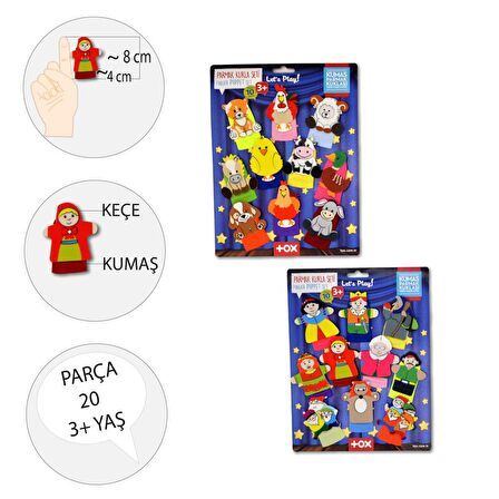 2 Set - 20 Parça Tox Masal ve Çiftik Hayvanlar Parmak Kukla T225 T220