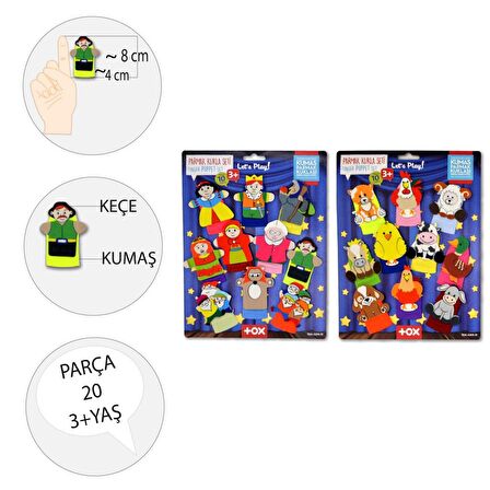 2 Set - 20 Parça Tox Çiftik Hayvanları ve Masal Kahramanları Parmak Kukla T225 T220