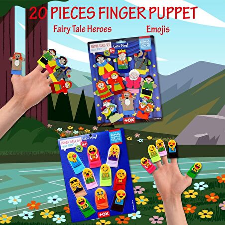 2 Set - 20 Parça Tox Emojiler ve Masal Kahramanları Parmak Kukla T225 T106