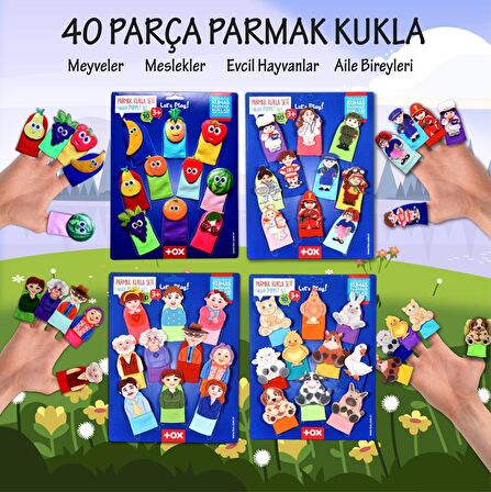 4 Set - 40 Parça Tox Meyveler , Aile Bireyleri, Meslekler ve Evcil Hayvanlar Parmak Kukla T76-2 T77-2 T75-2 T223 T105