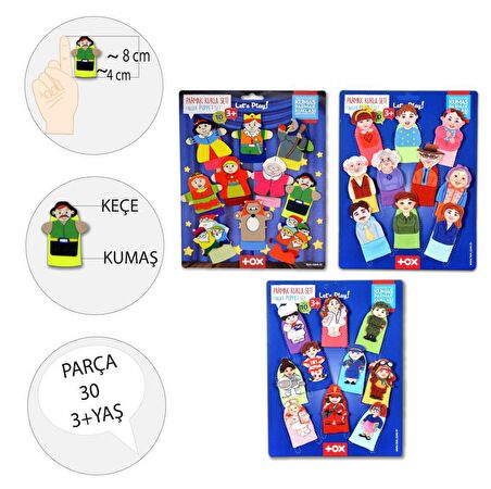 3 Set - 30 Parça Tox Masal Kahramanları, Aile Bireyleri ve Meslekler Parmak Kukla T225 T752 T762