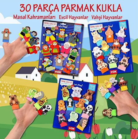 3 Set - 30 Parça Tox Masal Kahramanları, Vahşi ve Evcil Hayvanlar Parmak Kukla T225 T77-2 T78-2
