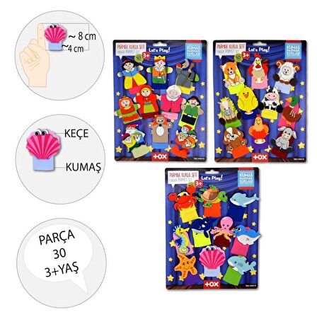 3 Set - 30 Parça Tox Masal Kahramanları, Deniz Canlıları ve Çiftlik Hayvanları Parmak Kukla T220 T221 T225