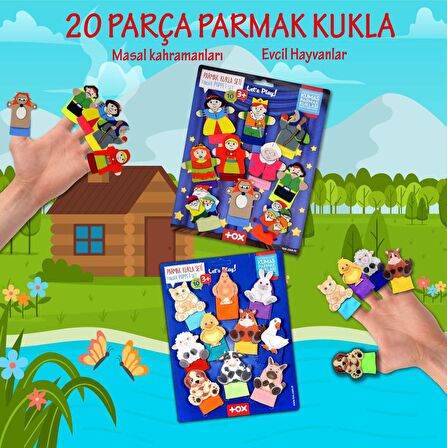 2 Set - 20 Parça Tox Masal Kahramanları ve Evcil Hayvanlar Parmak Kukla T78-2 T225