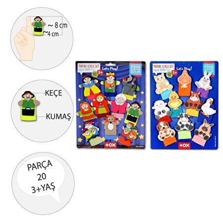 2 Set - 20 Parça Tox Masal Kahramanları ve Evcil Hayvanlar Parmak Kukla T78-2 T225