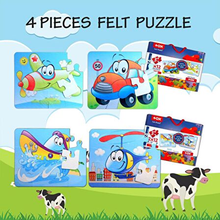 4 Set - 48 Parça Tox Uçak, Araba, Tekne ve Helikopter 3+ Keçe Yapboz - 3 Yaş Puzzle T04 T05