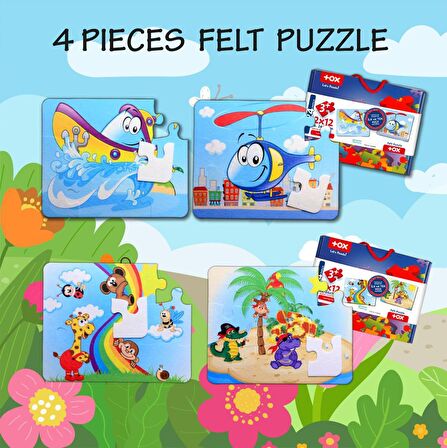 4 Set - 48 Parça Tox Tekne , Helikopter ve Gökkuşağı 3+ Keçe Yapboz - 3 Yaş Puzzle T05 T42