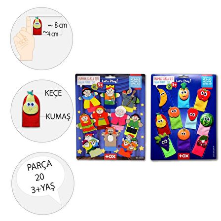 2 Set - 20 Parça Tox Masal Kahramanları ve Meyveler Parmak Kukla T105 T225