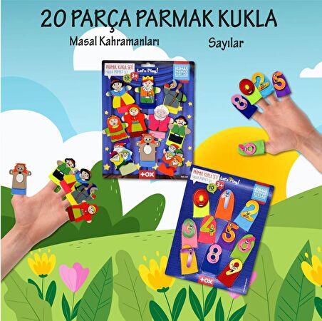 2 Set - 20 Parça Tox Masal Kahramanları ve Rakamlar Parmak Kukla T64 T225
