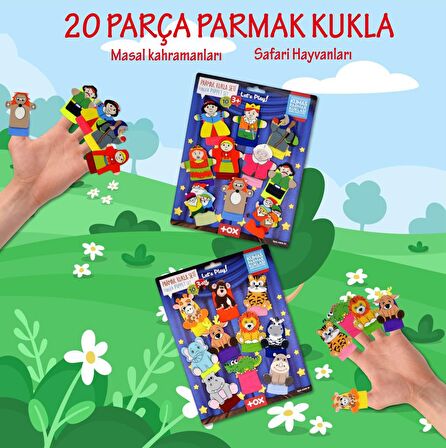 2 Set - 20 Parça Tox Masal Kahramanları ve Safari Hayvanları Parmak Kukla T223 T225