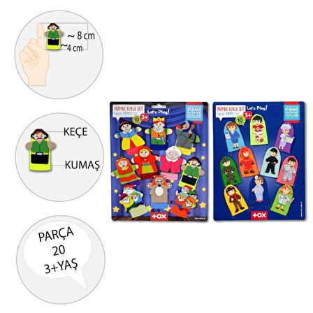 2 Set - 20 Parça Tox Masal Kahramanları ve Meslekler Parmak Kukla T76-1 T225
