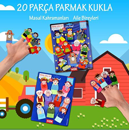 2 Set - 20 Parça Tox Masal Kahramanları ve Aile Bireyleri Parmak Kukla T75-2 T225