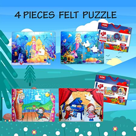 4 Set - 96 Parça Tox Deniz Kızı ve Sahne 5+ Keçe Yapboz - 5 Yaş Puzzle T41 T19