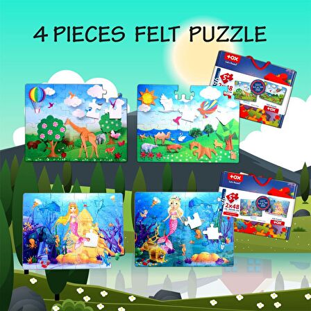 4 Set - 96 Parça Tox Origami ve Deniz Kızı 5+ Keçe Yapboz - 5 Yaş Puzzle T41 T18