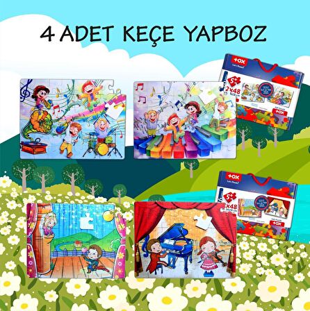 4 Set - 96 Parça Tox Müzik ve Sahne 5+ Keçe Yapboz - 5 Yaş Puzzle T18 T19