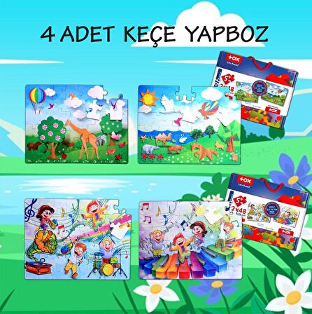 4 Set - 96 Parça Tox Origami ve Müzik 5+ Keçe Yapboz - 5 Yaş Puzzle T16 T19