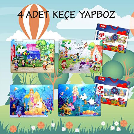 4 Set - 96 Parça Tox Oyun Parkı ve Deniz Kızı 5+ Keçe Yapboz - 5 Yaş Puzzle T40 T41