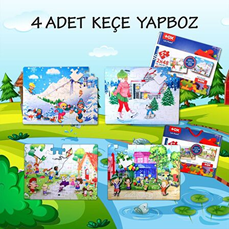 4 Set - 96 Parça Tox Kış ve Oyun Parkı 5+ Keçe Yapboz - 5 Yaş Puzzle T40 T14