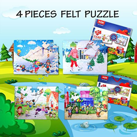 4 Set - 96 Parça Tox Kış ve Oyun Parkı 5+ Keçe Yapboz - 5 Yaş Puzzle T40 T14