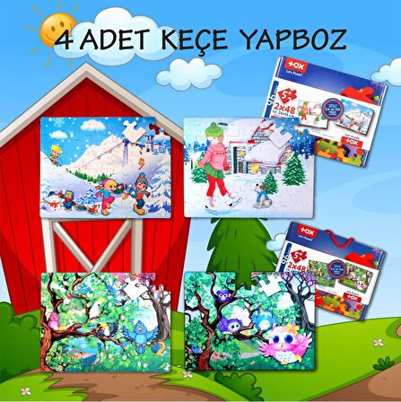 4 Set - 96 Parça Tox Kış ve Baykuş 5+ Keçe Yapboz - 5 Yaş Puzzle T14 T17