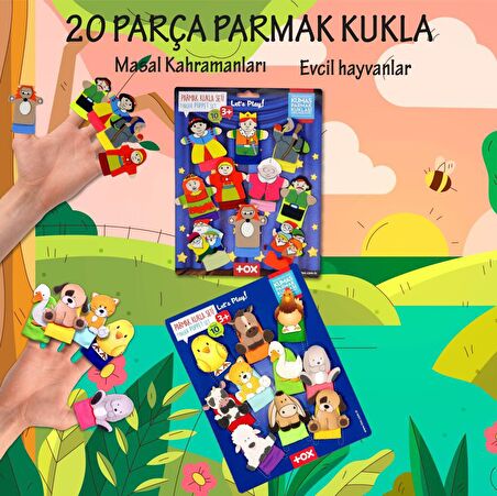 2 Set - 20 Parça Tox Masal Kahramanları ve Evcil Hayvanlar Parmak Kukla T77-1 T225
