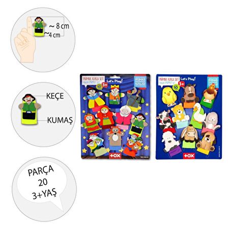 2 Set - 20 Parça Tox Masal Kahramanları ve Evcil Hayvanlar Parmak Kukla T77-1 T225