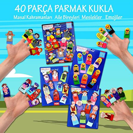 4 Set - 40 Parça Tox Masal Kahramanları, Aile Bireyleri , Meslekler ve Emojiler Parmak Kukla T225 T106 T751 T761