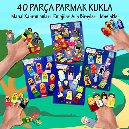 4 Set - 40 Parça Tox Masal Kahramanları, Aile Bireyleri , Meslekler ve Emojiler Parmak Kukla T225 T106 T75-2 T76-2