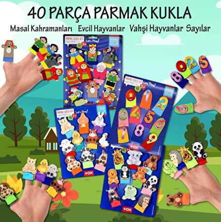 4 Set - 40 Parça Tox Masal Kahramanları, Rakamlar, Evcil ve Vahşi Hayvanlar Parmak Kukla T225 T77-2 T78-2 T64