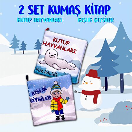 2 Kitap Tox Kutup Hayvanları ve Kışlık Giysiler Kumaş Sessiz Kitap T056 T052 - Bez Kitap , Eğitici Oyuncak , Yumuşak ve Hışırtılı