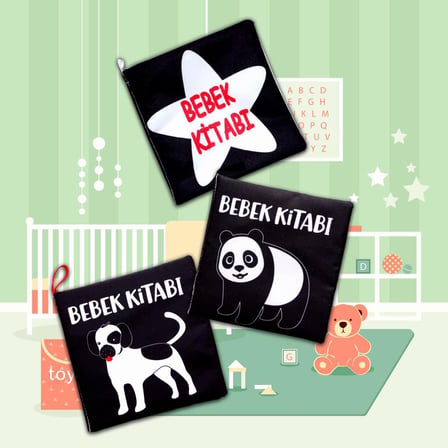 3 Kitap Tox Siyah-Beyaz Evcil, Vahşi Hayvanlar ve Bebek Kumaş Sessiz Kitap T060 T137 T138 - Bez Kitap , Eğitici Oyuncak , Yumuşak ve Hışırtılı