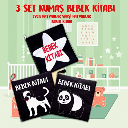 3 Kitap Tox Siyah-Beyaz Evcil, Vahşi Hayvanlar ve Bebek Kumaş Sessiz Kitap T060 T137 T138 - Bez Kitap , Eğitici Oyuncak , Yumuşak ve Hışırtılı