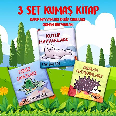 3 Kitap Tox Orman, Deniz ve Kutup Hayvanları Kumaş Sessiz Kitap T055 T056 T059 - Bez Kitap , Eğitici Oyuncak , Yumuşak ve Hışırtılı