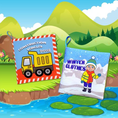 2 Kitap Tox İngilizce Kışlık Giysiler Ve İş Makineleri Kumaş Sessiz Kitap E124 E132 - Bez Kitap , Eğitici Oyuncak , Yumuşak Ve Hışırtılı