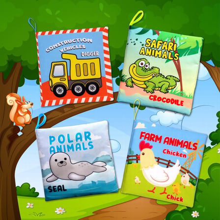 4 Kitap Tox İngilizce Orman, Deniz ve Kutup Hayvanları Kumaş Sessiz Kitap T055 T056 T059 - Bez Kitap , Eğitici Oyuncak , Yumuşak ve Hışırtılı