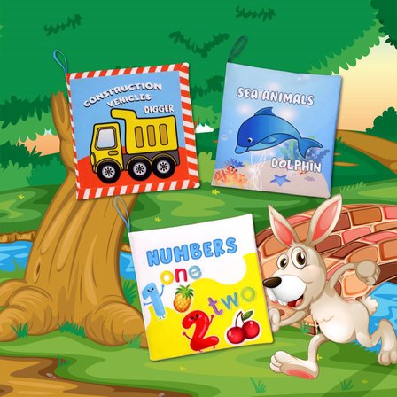 3 Kitap Tox İngilizce Rakamlar , İş Makineleri Ve Deniz Canlıları Kumaş Sessiz Kitap E118 E122 E128 - Bez Kitap , Eğitici Oyuncak , Yumuşak Ve Hışırtılı
