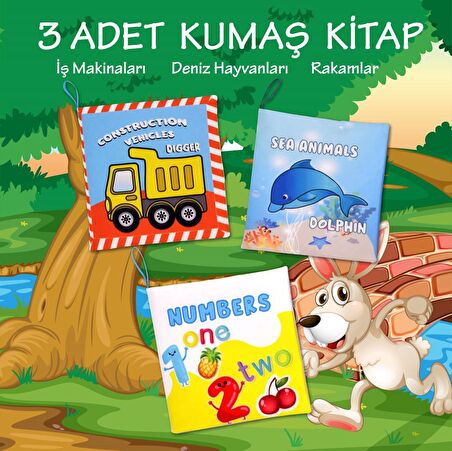 3 Kitap Tox İngilizce Rakamlar , İş Makinaları ve Deniz Canlıları Kumaş Sessiz Kitap E118 E122 E128 - Bez Kitap , Eğitici Oyuncak , Yumuşak ve Hışırtılı