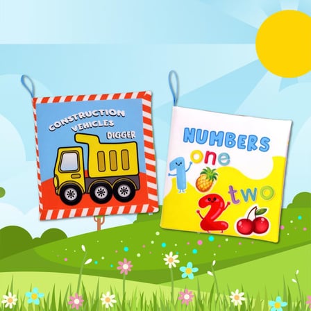 2 Kitap Tox İngilizce İş Makineleri Ve Rakamlar Kumaş Sessiz Kitap E118 E128 - Bez Kitap , Eğitici Oyuncak , Yumuşak Ve Hışırtılı