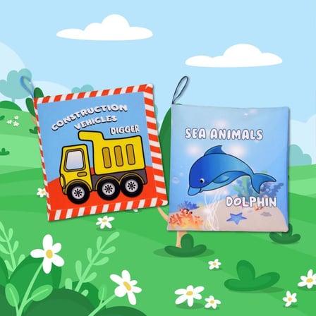 2 Kitap Tox İngilizce İş Makineleri Ve Deniz Canlıları Kumaş Sessiz Kitap E118 E122 - Bez Kitap , Eğitici Oyuncak , Yumuşak Ve Hışırtılı