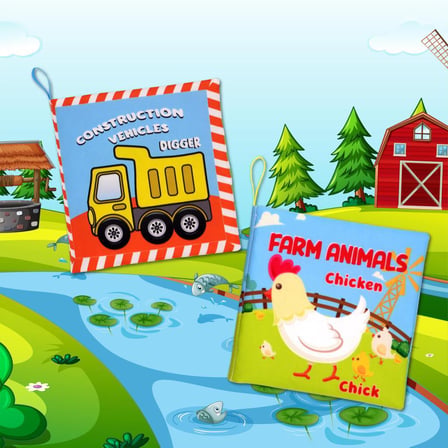 2 Kitap Tox İngilizce İş Makineleri Ve Çiftlik Hayvanları Kumaş Sessiz Kitap E118 E119 - Bez Kitap , Eğitici Oyuncak , Yumuşak Ve Hışırtılı