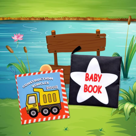 2 Kitap Tox İngilizce Siyah - Beyaz Bebek Ve İş Makineleri Kumaş Sessiz Kitap E118 E136 - Bez Kitap , Eğitici Oyuncak , Yumuşak Ve Hışırtılı