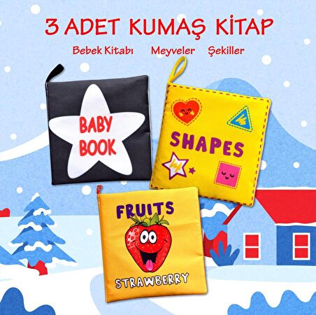 3 Kitap Tox İngilizce Şekiller, Meyveler ve Siyah-Beyaz Bebek Kumaş Sessiz Kitap E126 E131 E136 - Bez Kitap , Eğitici Oyuncak , Yumuşak ve Hışırtılı