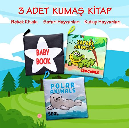 3 Kitap Tox İngilizce Siyah-Beyaz Bebek , Safari ve Kutup Hayvanları Kumaş Sessiz Kitap E125 E130 E136 - Bez Kitap , Eğitici Oyuncak , Yumuşak ve Hışırtılı