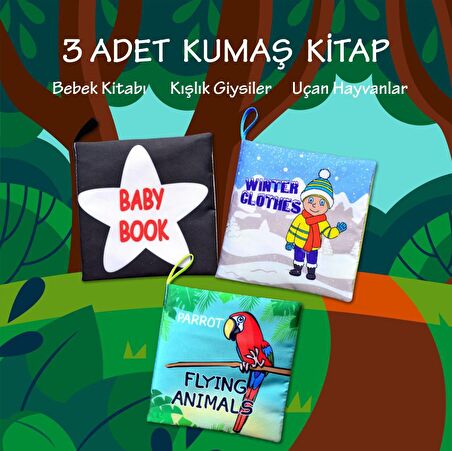 3 Kitap Tox İngilizce Siyah-Beyaz Bebek , Kışlık Giysiler ve Uçan Hayvanlar Kumaş Sessiz Kitap E125 E133 E136 - Bez Kitap , Eğitici Oyuncak , Yumuşak ve Hışırtılı