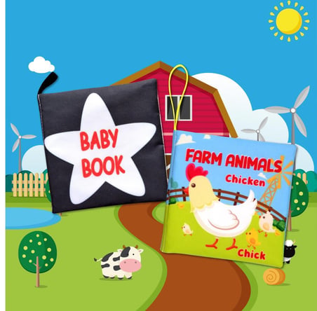 2 Kitap Tox İngilizce Siyah-Beyaz Bebek ve Çiftlik Hayvanları Kumaş Sessiz Kitap E136 E119 - Bez Kitap , Eğitici Oyuncak , Yumuşak ve Hışırtılı