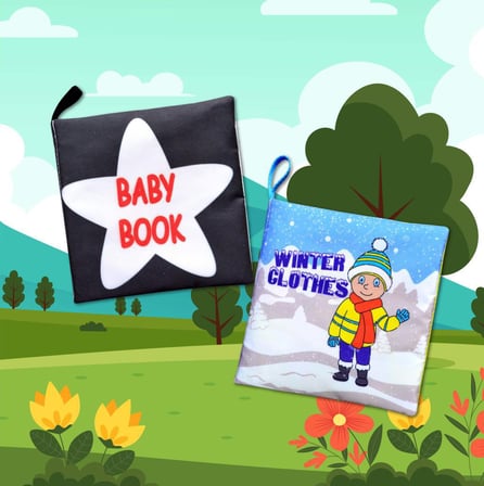 2 Kitap Tox İngilizce Siyah-Beyaz Bebek ve Kışlık Giysiler Kumaş Sessiz Kitap E136 E124 - Bez Kitap , Eğitici Oyuncak , Yumuşak ve Hışırtılı